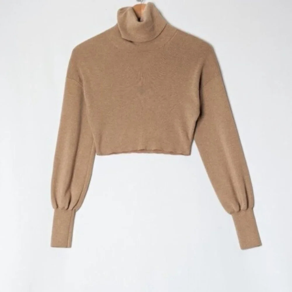 WILFRED Rebecca Sweater Wool Light Brown Cropped Turtleneck XS Aritzia - Picture 5 of 11